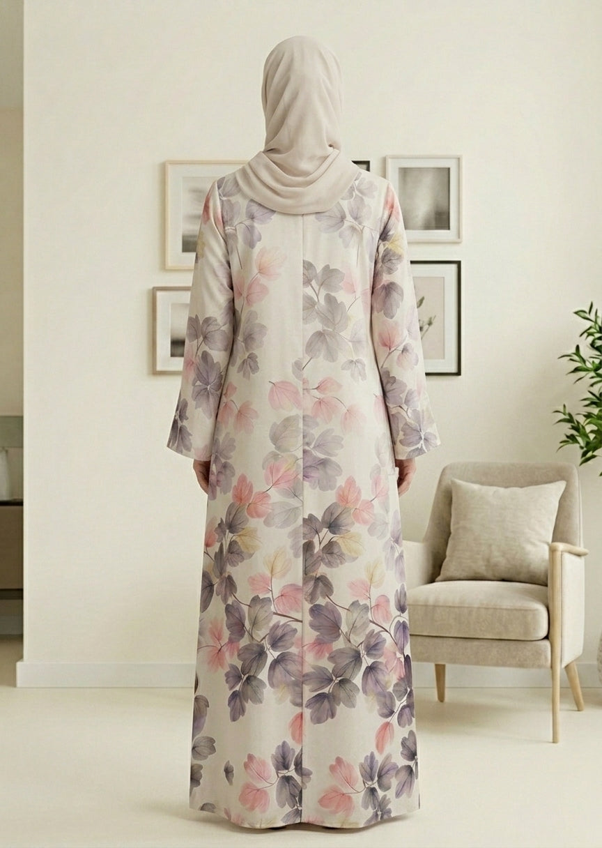 Soft Botanical Print Premium Tiktalk Abaya with Matching Sheila
