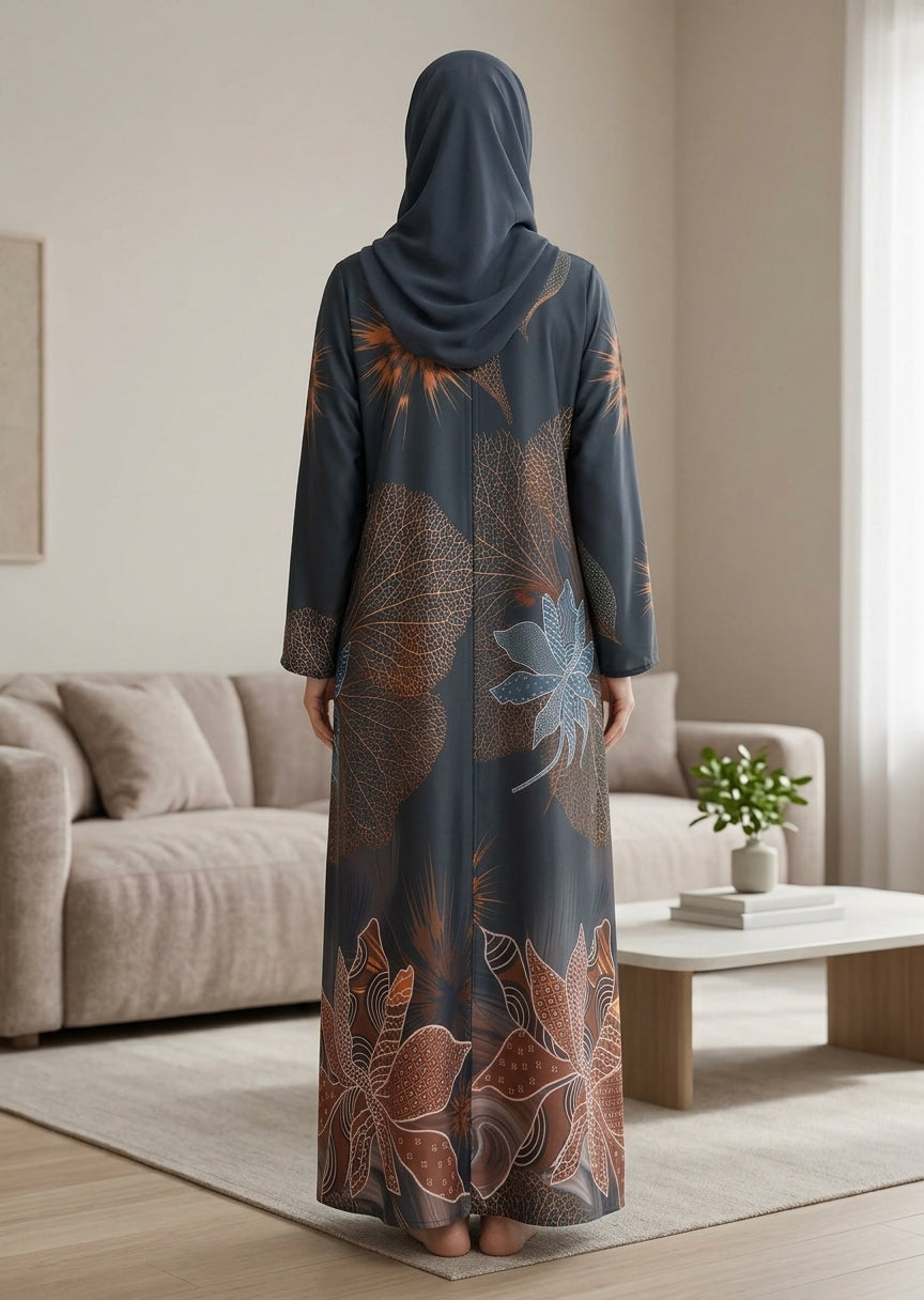 Premium Tiktalk Floral & Leaf Printed Abaya with Matching Hijab