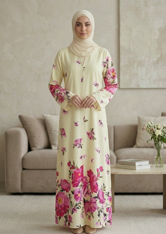 Floral Print Premium Tiktalk Abaya Set with Matching Sheila