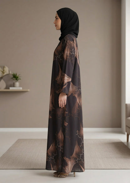 Premium Tiktalk Feather Print Abaya – Black
