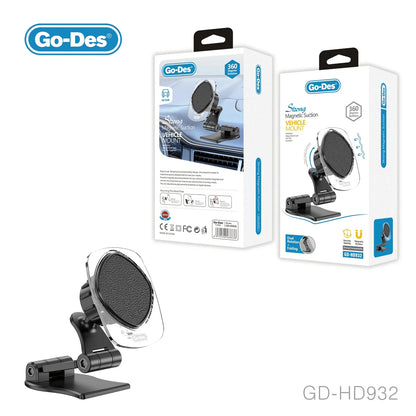 Go-Des GD-HD932 Strong Magnetic Suction Vehicle Mount – 360° Dual Rotation, Foldable Arm, Dashboard & Windshield Holder