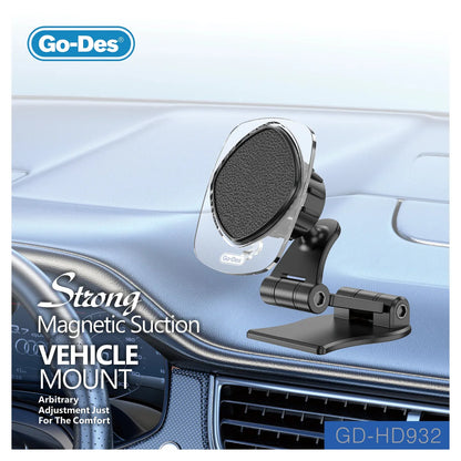 Go-Des GD-HD932 Strong Magnetic Suction Vehicle Mount – 360° Dual Rotation, Foldable Arm, Dashboard & Windshield Holder