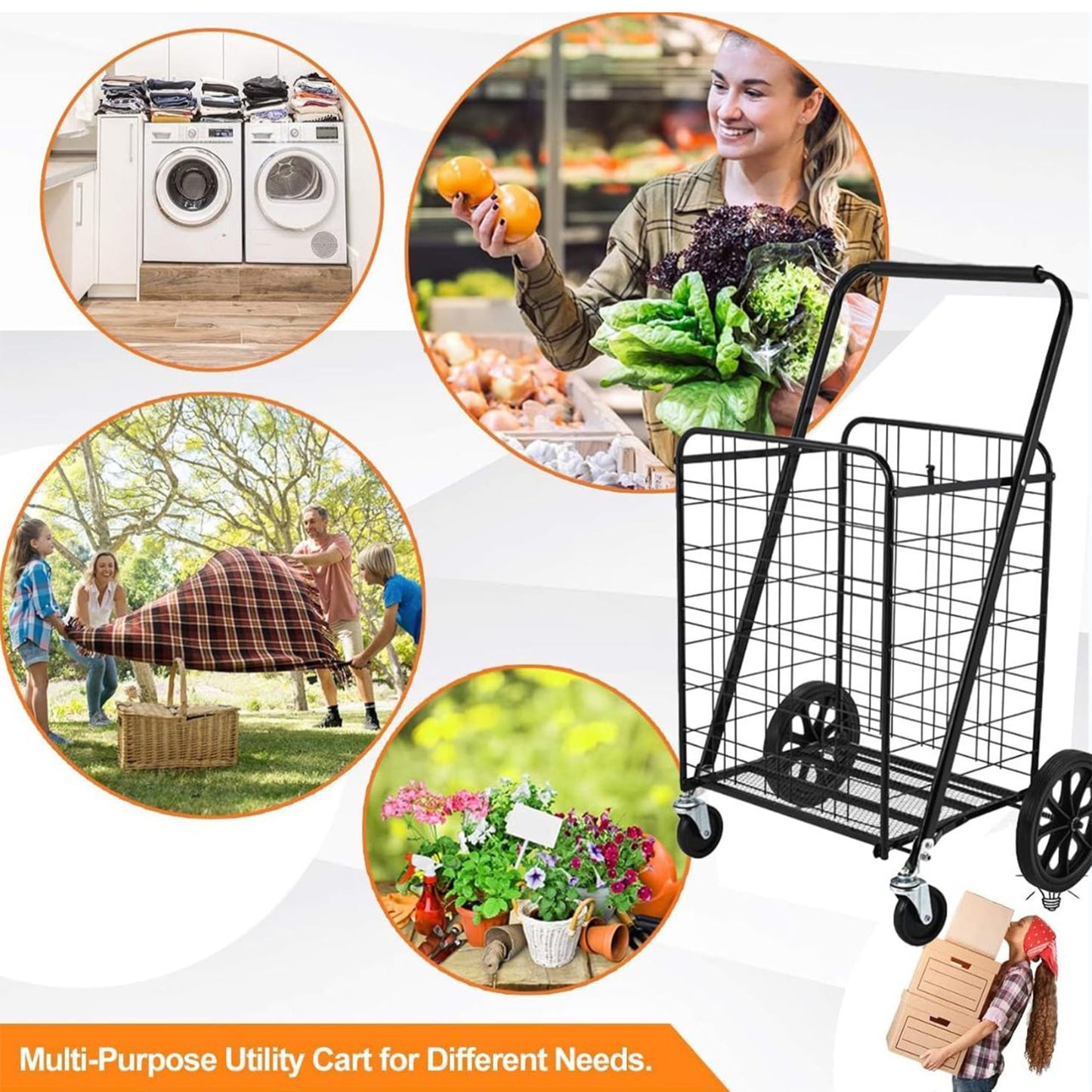 Heavy Duty Folding Shopping Cart with 360° Swivel Wheels-KYAMSTORE