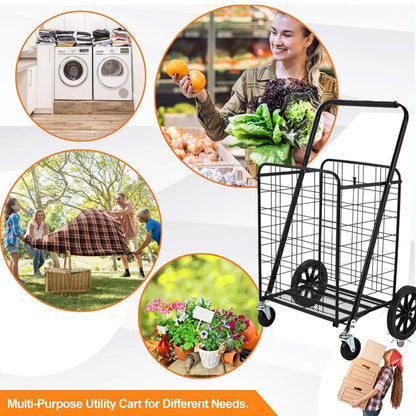 Heavy Duty Folding Shopping Cart with 360° Swivel Wheels-KYAMSTORE