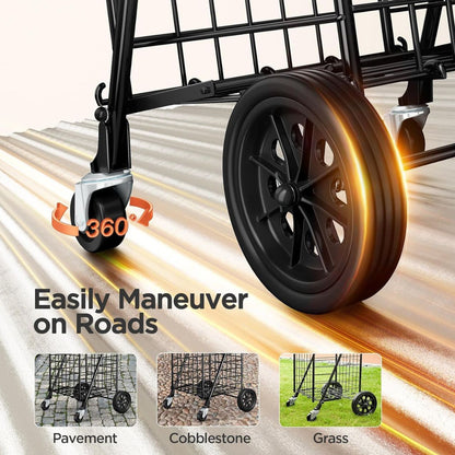 Heavy Duty Folding Shopping Cart with 360° Swivel Wheels-KYAMSTORE