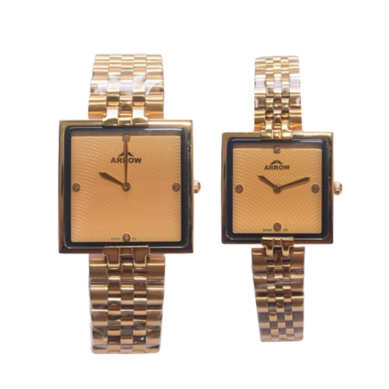ARROW ARROW Premium Brass Analog Square Couple Watch | Special Glass | Color Gold TT (5930)-KYAMSTORE