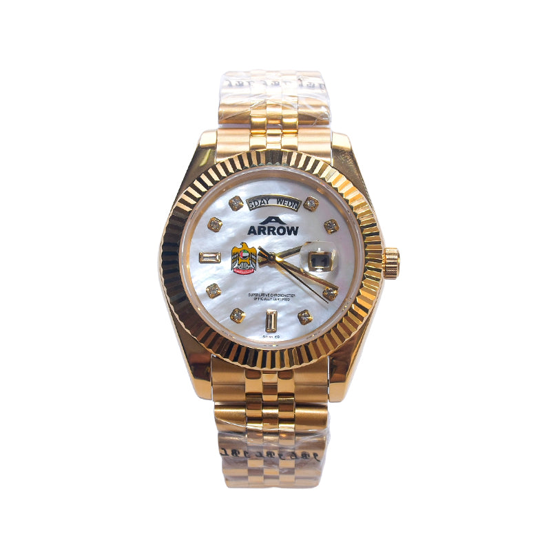 ARROW Premium Analog Watch For Men Print Emblem of the UAE Golden Falcon on Dial Face With Date Display | Stainless Steel (5891)-KYAMSTORE
