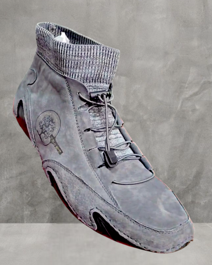 Mens Hand Stitching Fur Lined Ankle Boots High Top Casual Shoes Fashion Sneakers-KYAMSTORE