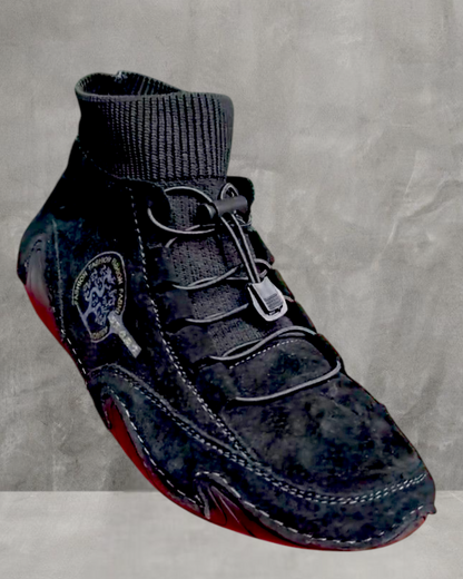 Mens Hand Stitching Fur Lined Ankle Boots High Top Casual Shoes Fashion Sneakers-KYAMSTORE