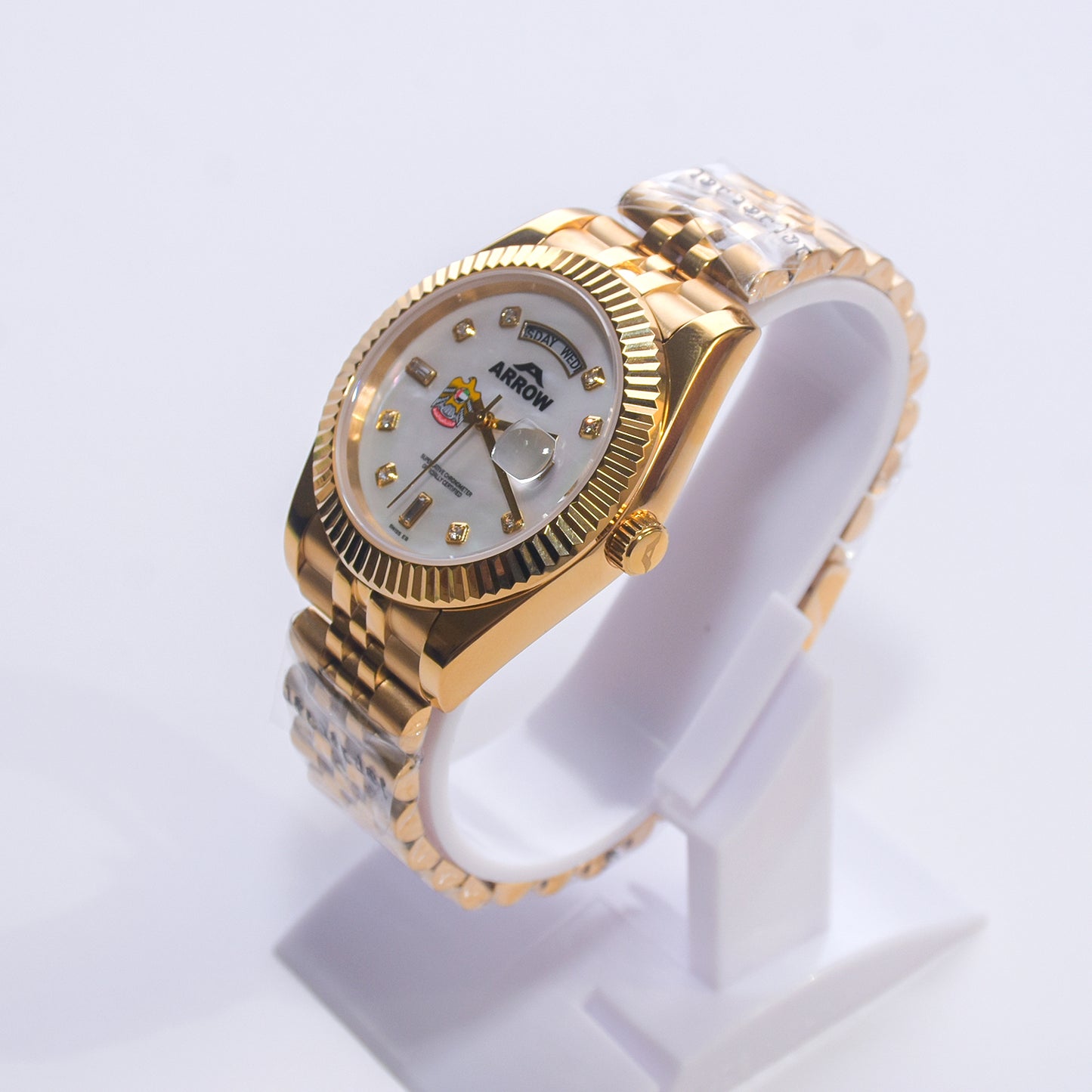 ARROW Premium Analog Watch For Men Print Emblem of the UAE Golden Falcon on Dial Face With Date Display | Stainless Steel (5891)-KYAMSTORE