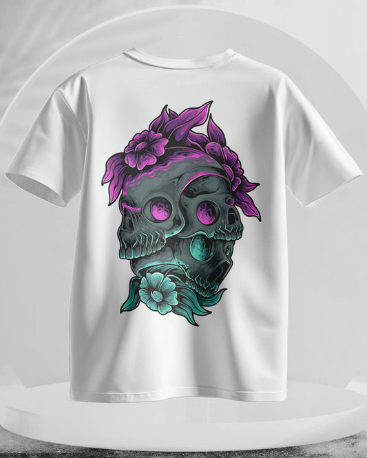 Floral Skulls - Men Stylish Back Print Printed T-Shirts - (Oversized)