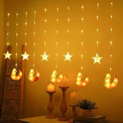 Ramadan Kareem Star Design Curtain 10X10X10Cm Warm White-KYAMSTORE