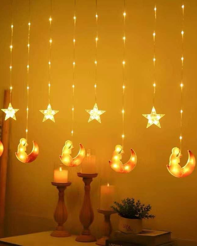 Ramadan Kareem Star Design Curtain 10X10X10Cm Warm White-KYAMSTORE