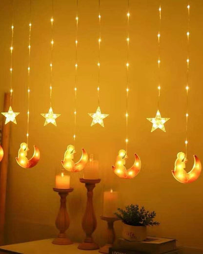 Ramadan Kareem Star Design Curtain 10X10X10Cm Warm White-KYAMSTORE