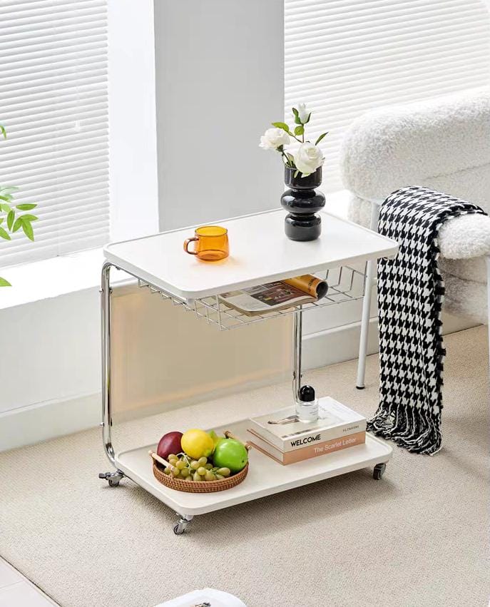 Living Room Side Table with Wheels