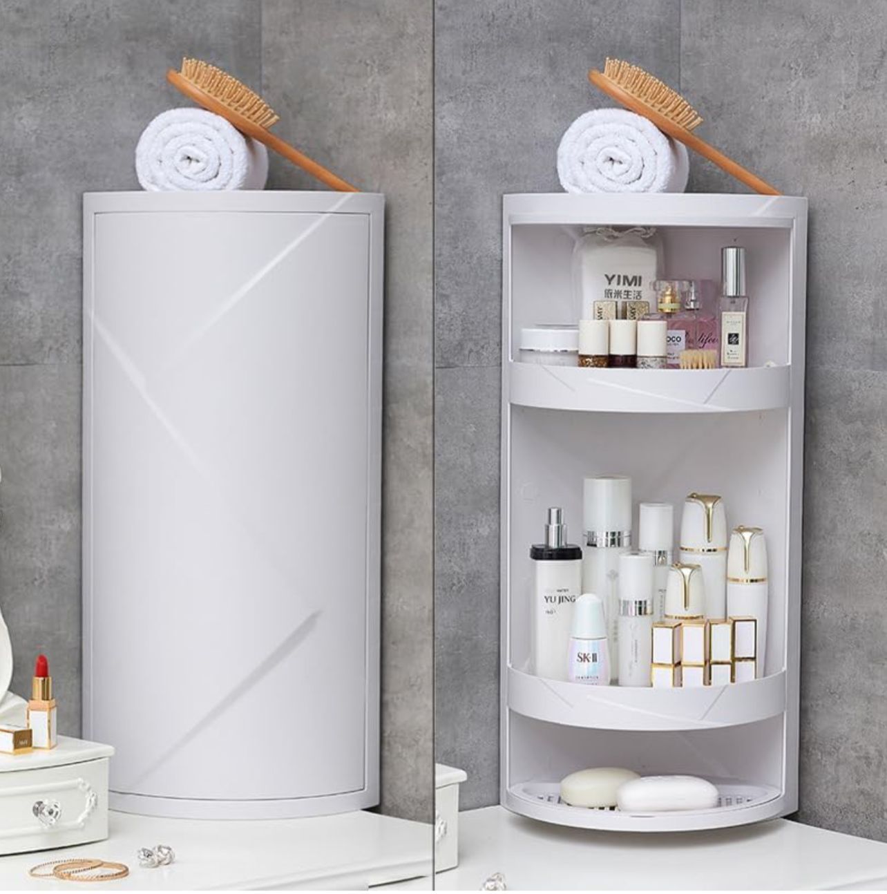 Rotating Corner Shelves,3 Tier Storage Cabinet Towel Holder Rack