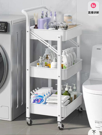 عربة مطبخ، بعجلات، 3 طبقات، قابلة للطي، رف فولاذي 