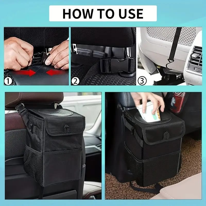 Upgraded Collapsible Car Trash Can with Leak-Proof Liner and Multi-Purpose Organizer
