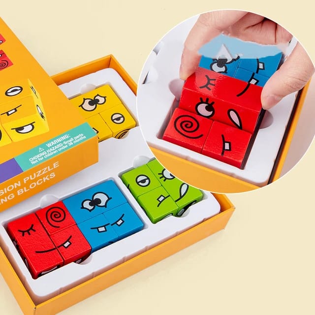 Wooden Expression Puzzle Building Blocks Game