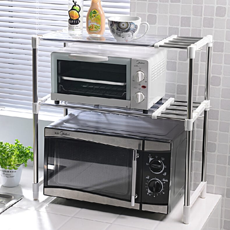 Adjustable 2-Tier Kitchen Countertop Shelf & Microwave Oven Rack