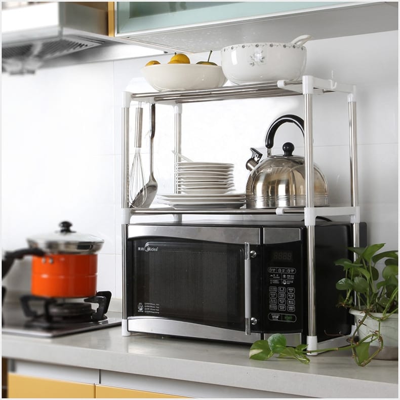 Adjustable 2-Tier Kitchen Countertop Shelf & Microwave Oven Rack
