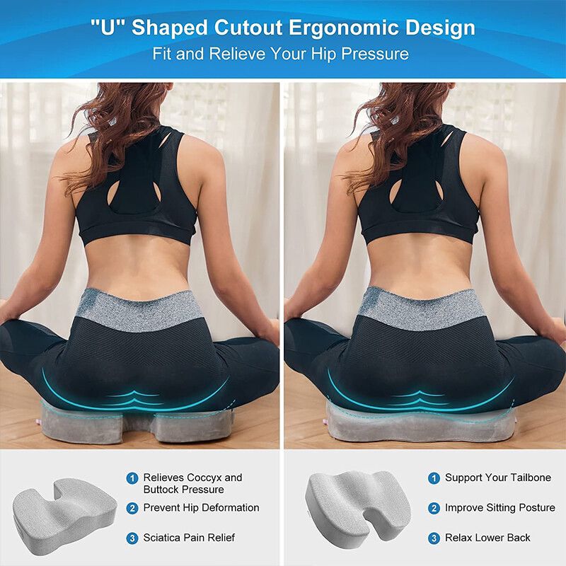 Orthopedic U-Shaped Memory Foam Seat Cushion for Sciatica & Tailbone Pain Relief