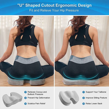 Orthopedic U-Shaped Memory Foam Seat Cushion for Sciatica & Tailbone Pain Relief