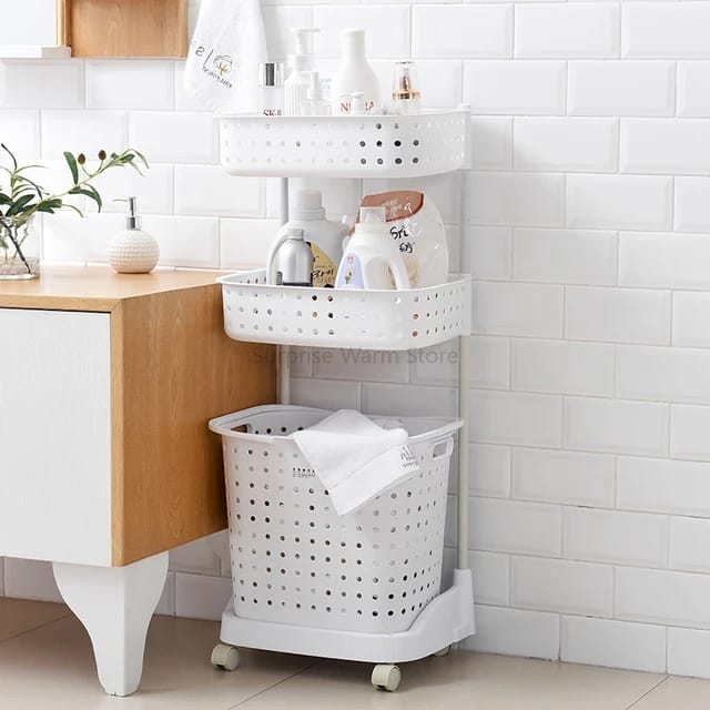 3-Tier Rolling Laundry Basket Organizer with Removable Hamper