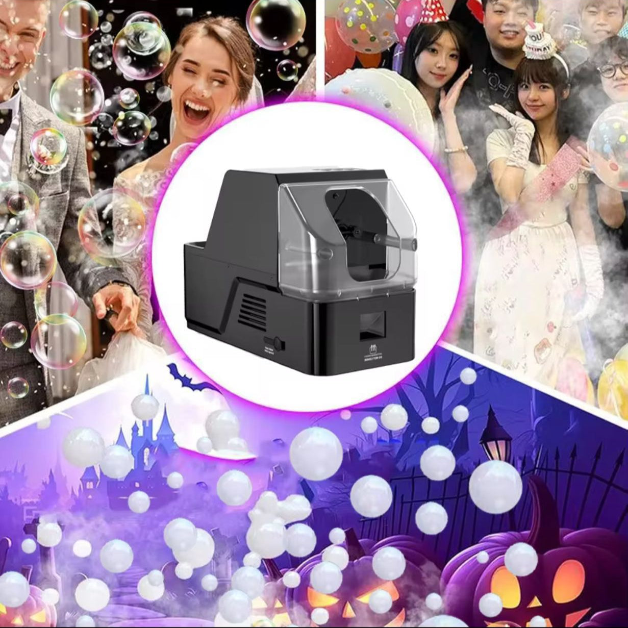 Fog Bubble Machine 450W with Timer Settings and Wireless Remote Control for Indoor Outdoor Birthday - Wedding - Christmas Party and Halloween