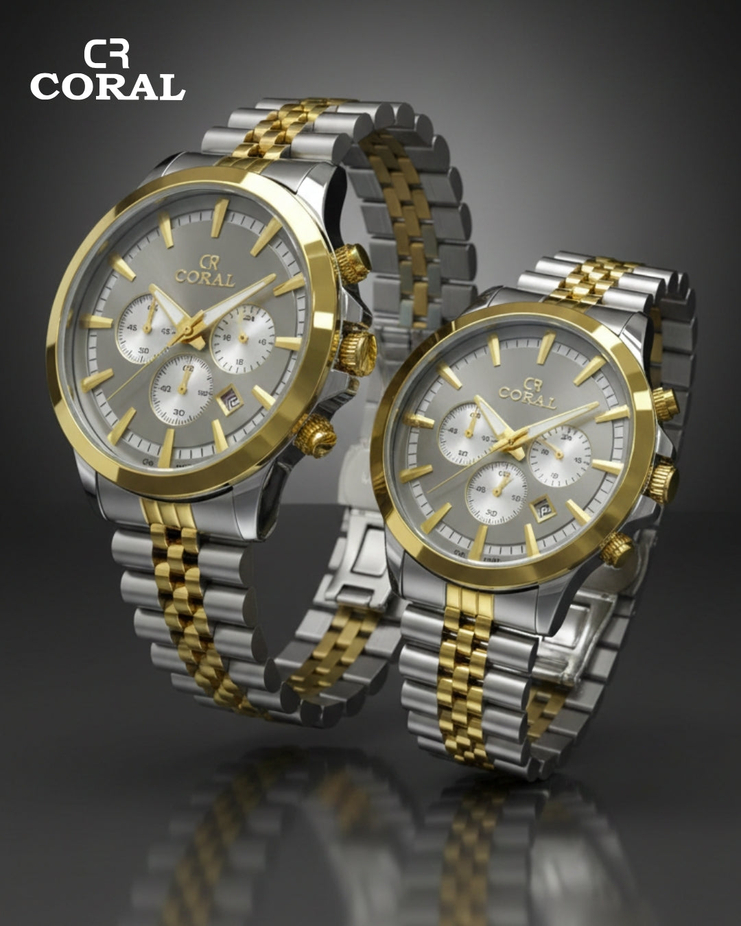 Coral - Stainless Steel Premium Quality Chronograph Couple Watch