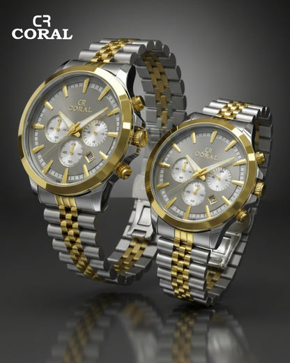 Coral - Stainless Steel Premium Quality Chronograph Couple Watch