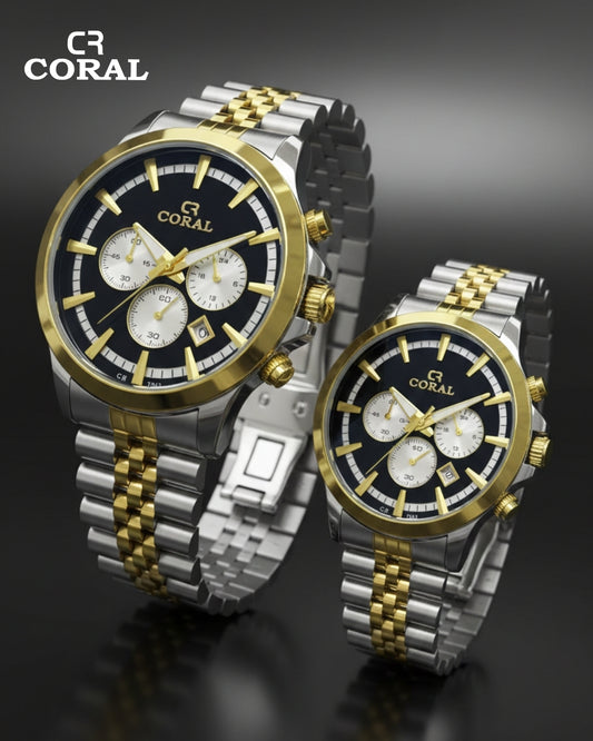 Coral - Stainless Steel Premium Quality Chronograph Couple Watch