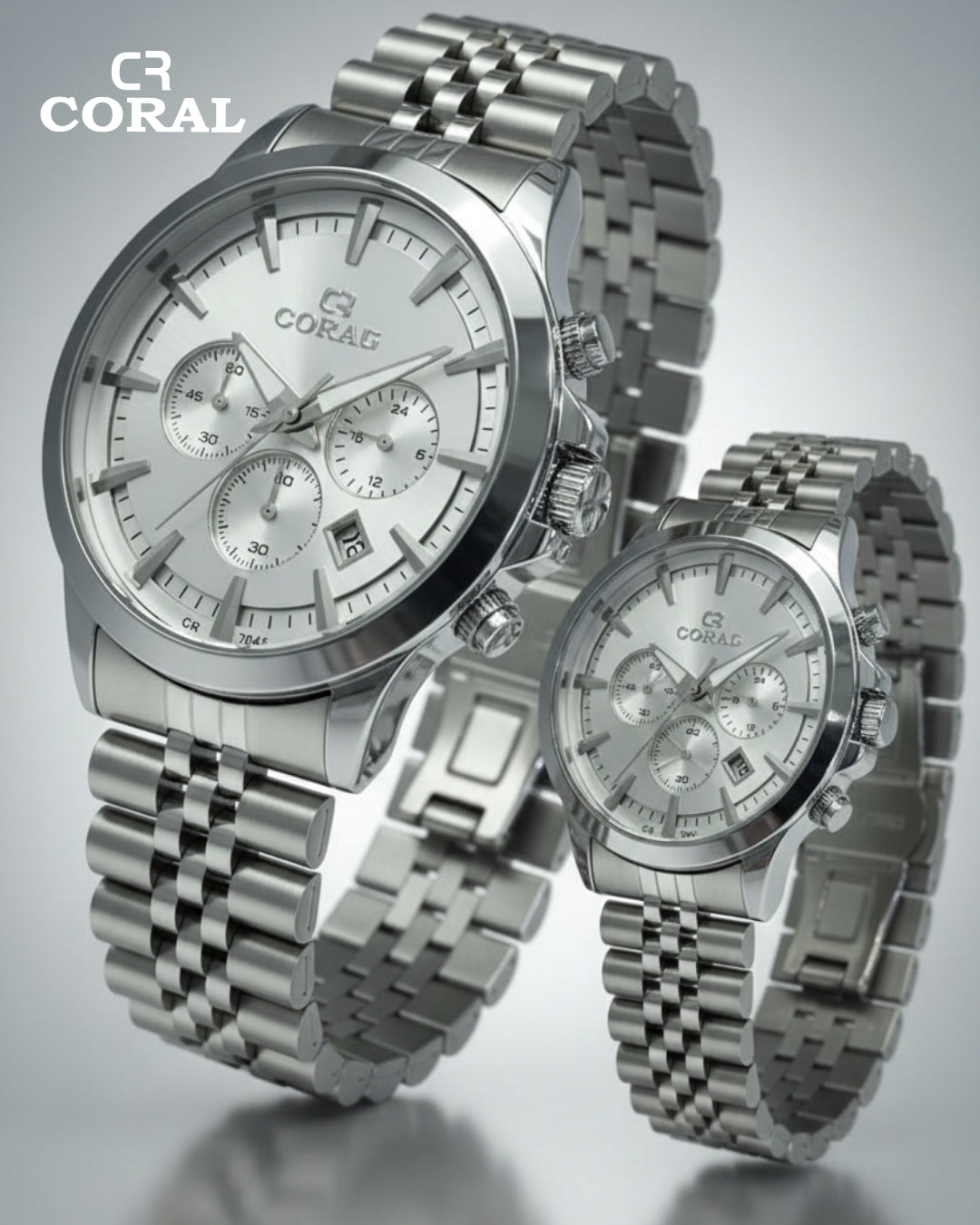 Coral - Stainless Steel Premium Quality Chronograph Couple Watch