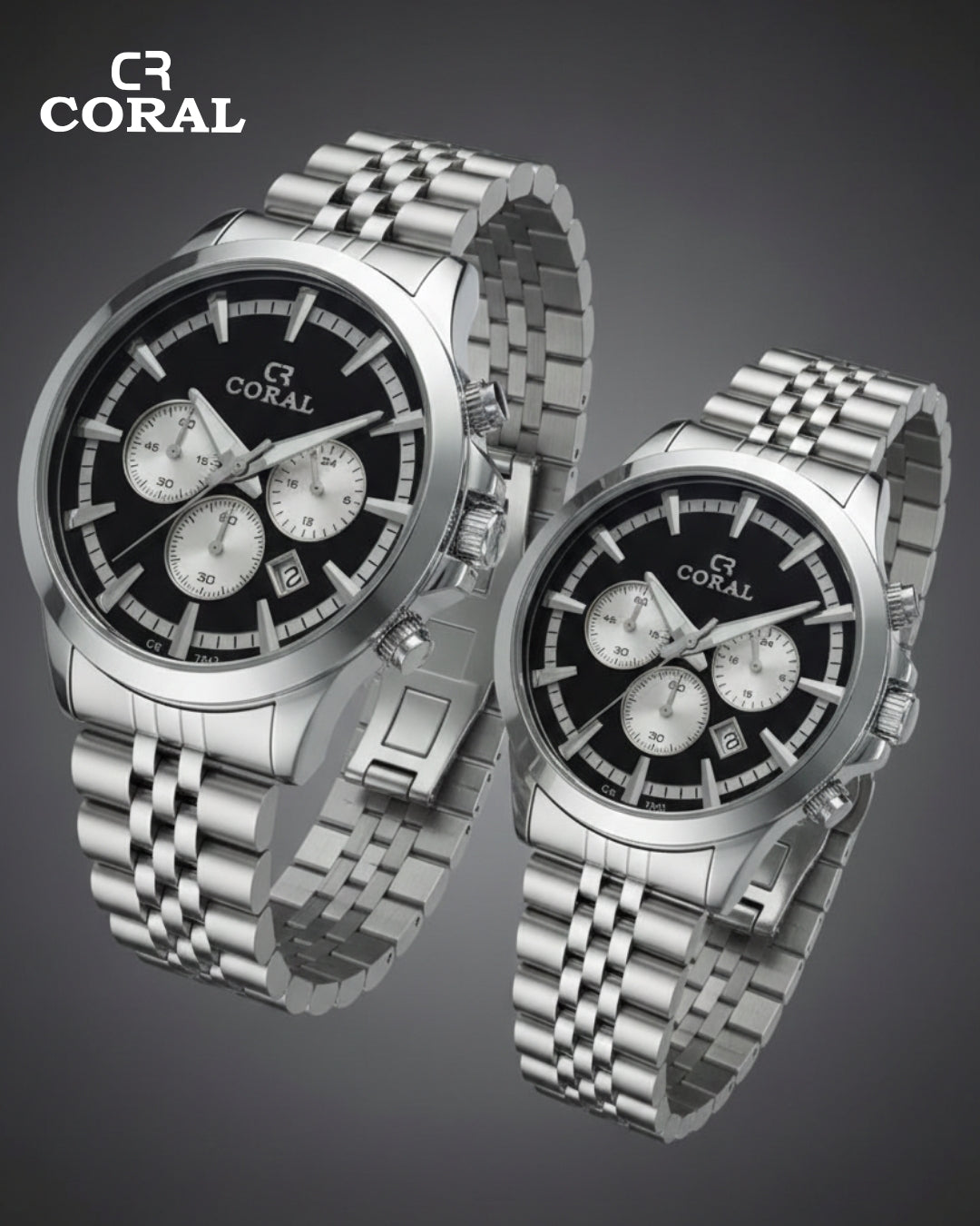 Coral - Stainless Steel Premium Quality Chronograph Couple Watch