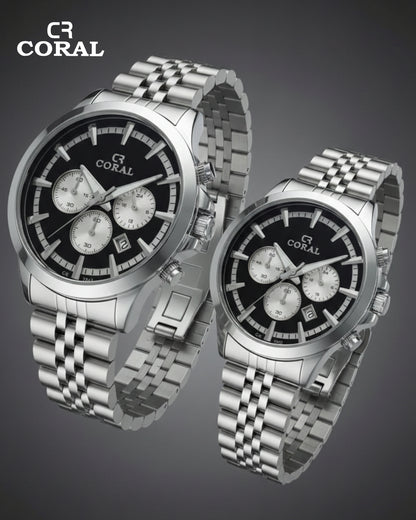 Coral - Stainless Steel Premium Quality Chronograph Couple Watch