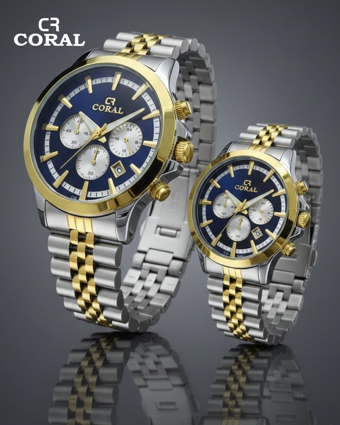 Coral - Stainless Steel Premium Quality Chronograph Couple Watch