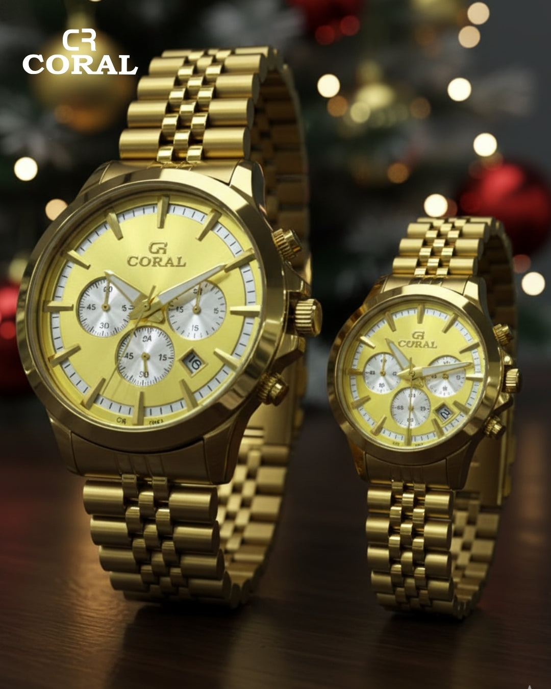 Coral - Stainless Steel Premium Quality Chronograph Couple Watch