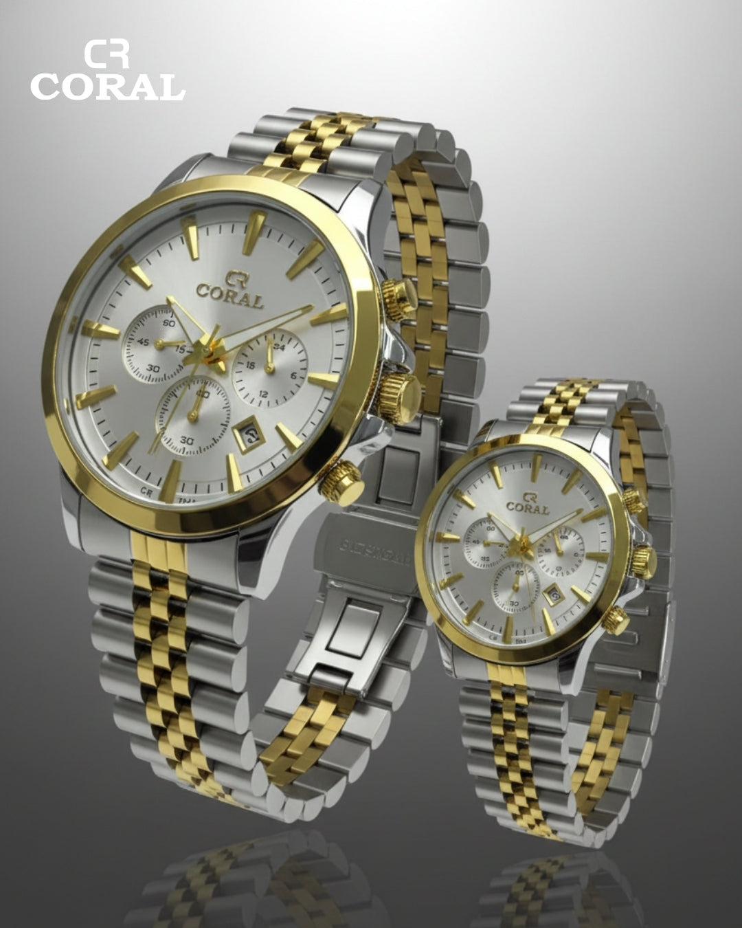 Coral - Stainless Steel Premium Quality Chronograph Couple Watch