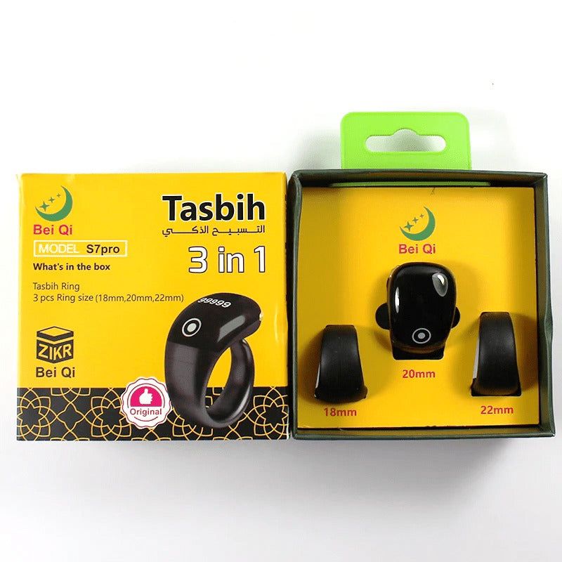 Smart Tasbih Counter Zikr Ring – Digital Tasbeeh Counter with OLED Display, App Support & Magnetic Charging (Waterproof, Black)