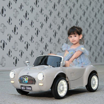 Retro Classic Electric Car for Kids, with Music, Suitable for Boys and Girls, Can Be Sat on, Remote Controlled, and Rechargeable.