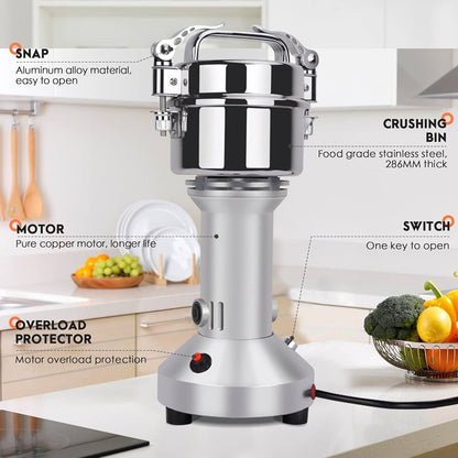 Slivers Criest Professional Electric Spice & Grain Grinder - High-Speed Stainless Steel Mill for Coffee, Nuts, and Herbs (Model SC-150G)