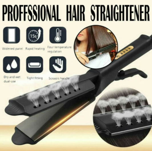 Professional Ceramic Tourmaline Ionic Hair Straightener - Wide Plate Flat Iron with 15s Fast Heat & Wet/Dry Dual Use