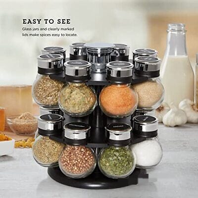 6-Jar Revolving Countertop Spice Rack Organizer - Pre-Filled Glass Jars