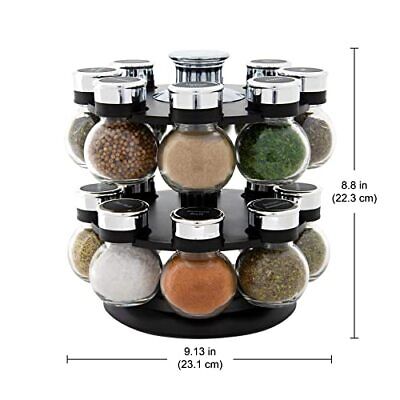 6-Jar Revolving Countertop Spice Rack Organizer - Pre-Filled Glass Jars