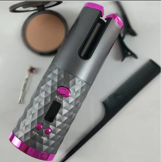 Cordless Automatic Hair Curler – Portable Ceramic Rotating Curling Iron with 6 Temperature & Timer Settings – Wireless Auto Curling Wand for Effortless Styling