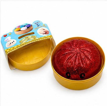 Glitter Dumpling Squishy Mystery Box, Surprise Fidget Set with Bamboo Steamer, Soft Squeeze Bun Kawaii Desk Pets for Office Stress Relief