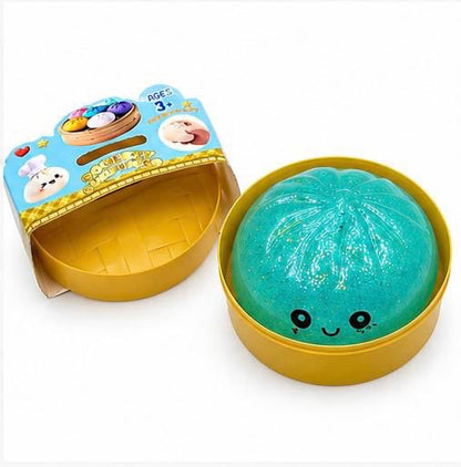 Glitter Dumpling Squishy Mystery Box, Surprise Fidget Set with Bamboo Steamer, Soft Squeeze Bun Kawaii Desk Pets for Office Stress Relief