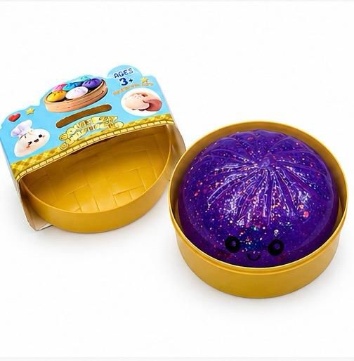 Glitter Dumpling Squishy Mystery Box, Surprise Fidget Set with Bamboo Steamer, Soft Squeeze Bun Kawaii Desk Pets for Office Stress Relief