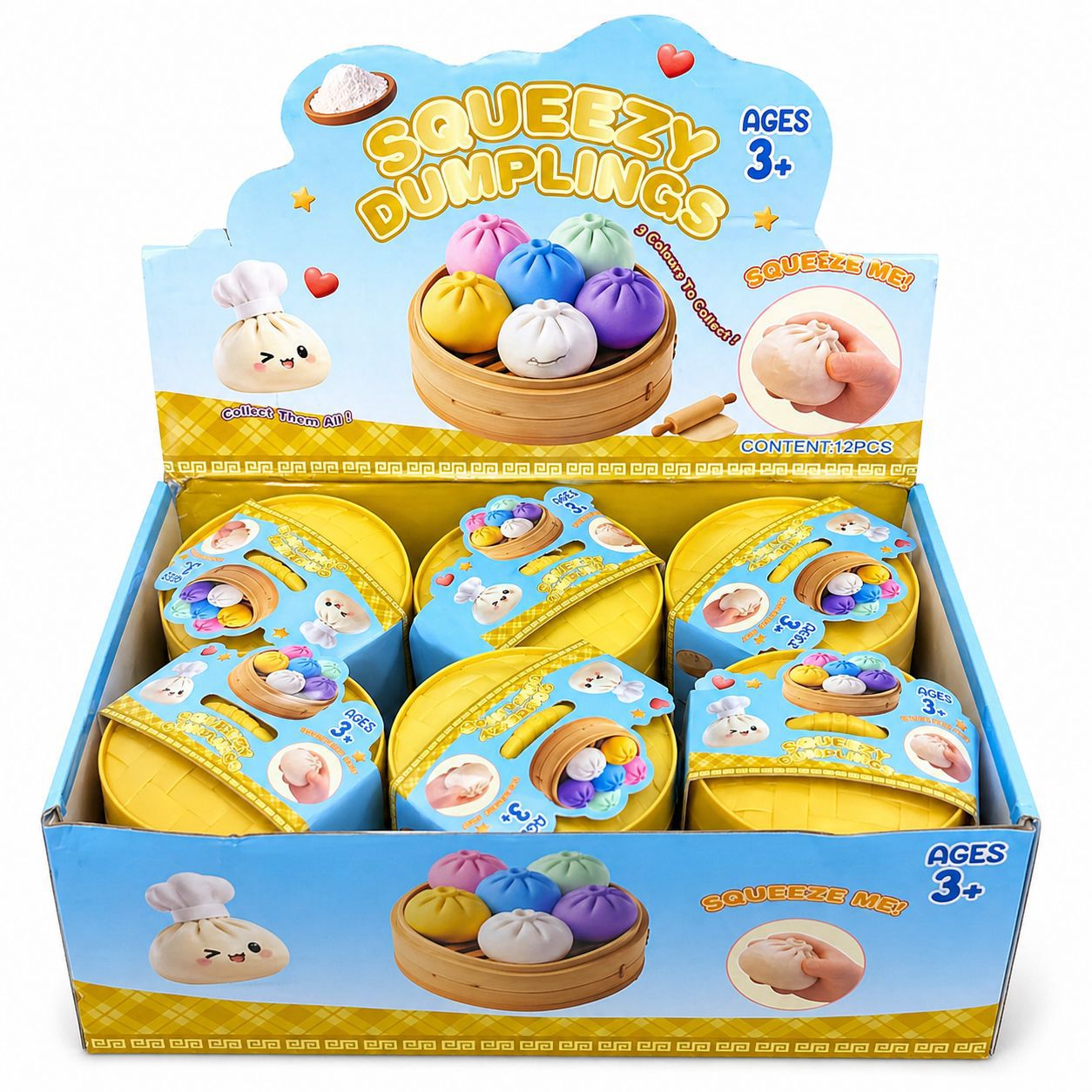 Glitter Dumpling Squishy Mystery Box, Surprise Fidget Set with Bamboo Steamer, Soft Squeeze Bun Kawaii Desk Pets for Office Stress Relief