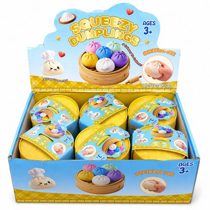 Glitter Dumpling Squishy Mystery Box, Surprise Fidget Set with Bamboo Steamer, Soft Squeeze Bun Kawaii Desk Pets for Office Stress Relief